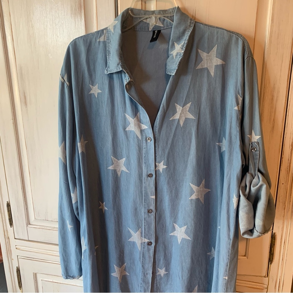 Venti6 Button Down Hi-Low Shirt Duster, - Picture 6 of 10